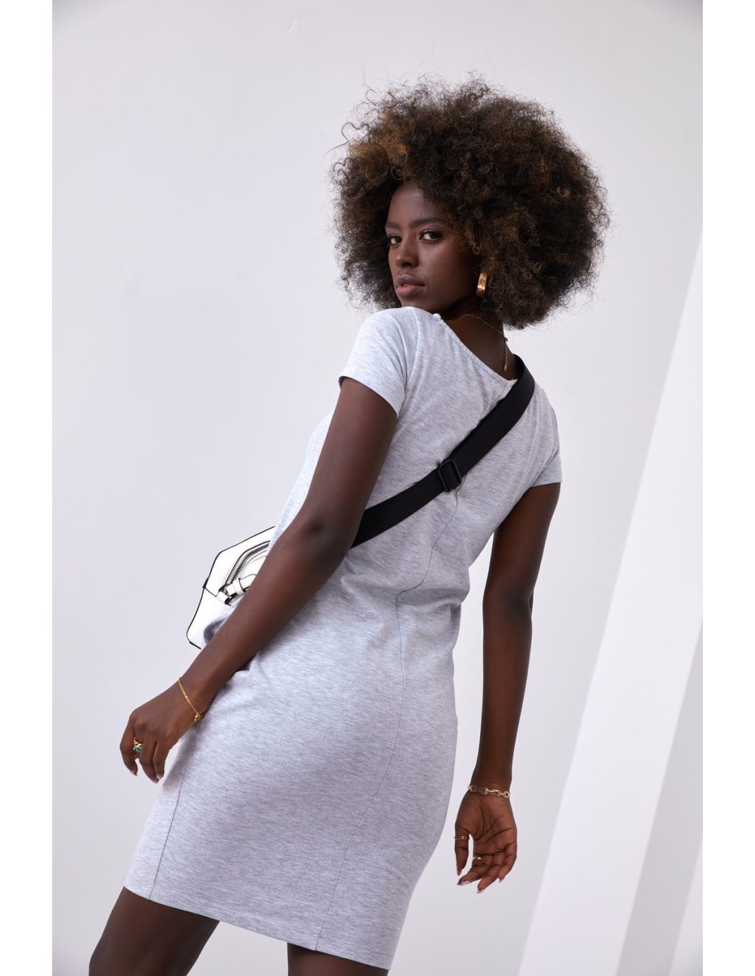 Light gray dress with short sleeves 9967 - Online store - Boutique